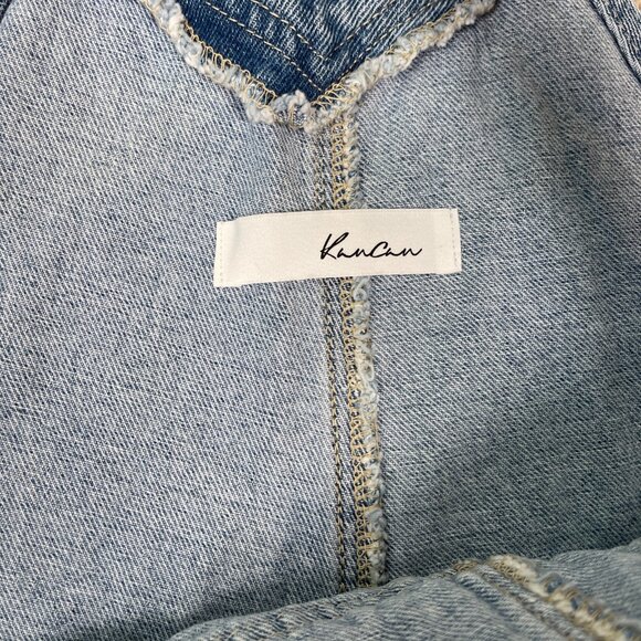 KanCan Overall Shorts Womens Medium Blue Distressed Denim Jean Country Festival - Picture 3 of 8